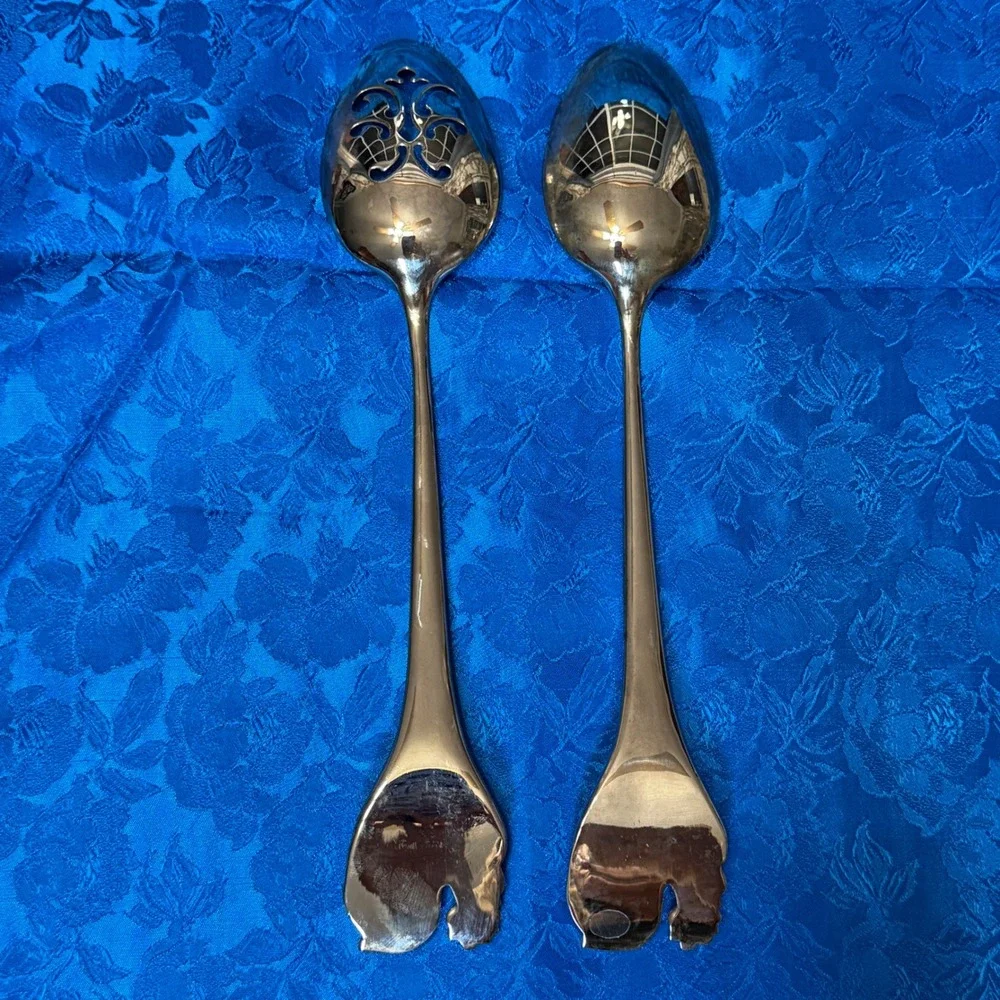Vintage‎ Rooster Wheat Silver Plated Serving Spoon Set Pierced and Solid 2 Piece